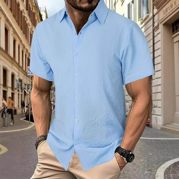 Jjayotai George T Shirts for Men, Men's Fashionable Casual Solid Color Button Down Short Sleeve Lapel Shirt, Classic Tees for Men