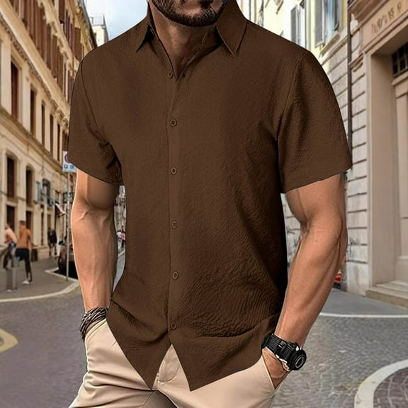 Jjayotai George T Shirts for Men, Men's Fashionable Casual Solid Color Button Down Short Sleeve Lapel Shirt, Classic Tees for Men