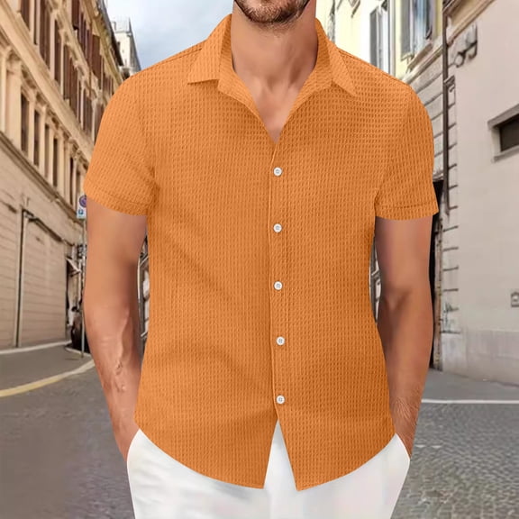 Jjayotai George Tshirts for Men Short Sleeve, Summer Men's Casual Fashion Solid Color Short Sleeved Lapel Button T Shirts for Men