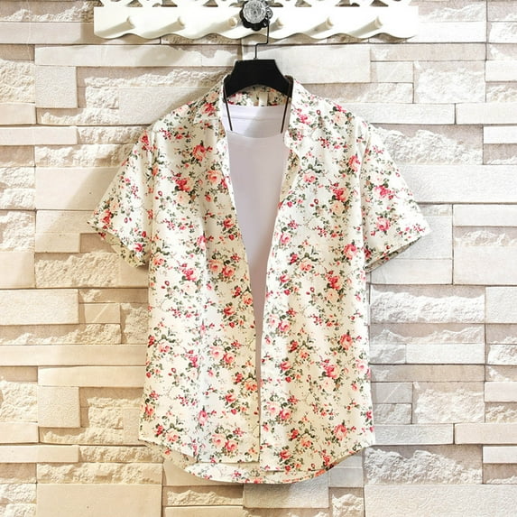 Jjayotai George T Shirts for Men, Men's Summer Casual Short Sleeve Tops, Floral Print Vintage Beach Button Shirt, Mens Graphic Tees
