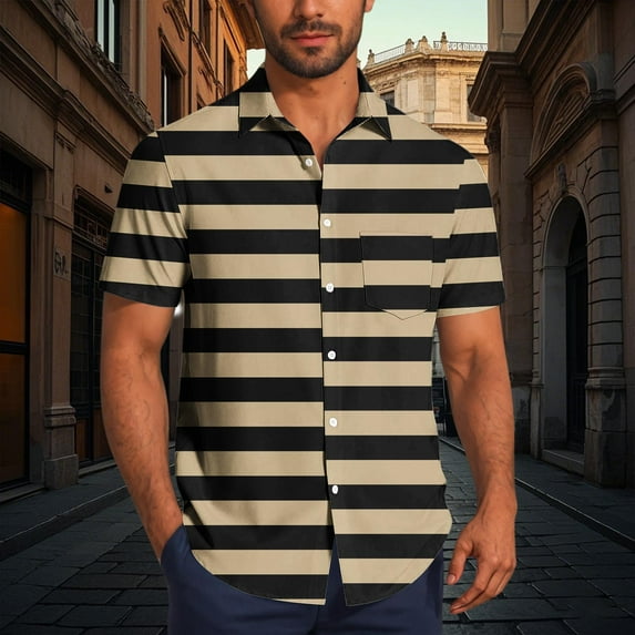 Jjayotai George T Shirts for Men, Short Sleeve Hawaiian Button Down Shirts, 1950s Vintage Beach Casual Shirt with Pocket, True Classic Tees Men