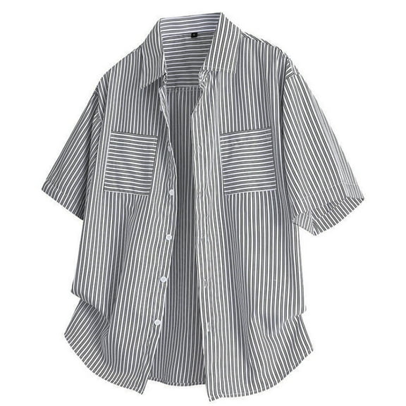Jjayotai George T Shirts for Men with Pocket, Men's Striped Lapel Shirt, Button Down Short Sleeve Top, Vintage Tees for Men