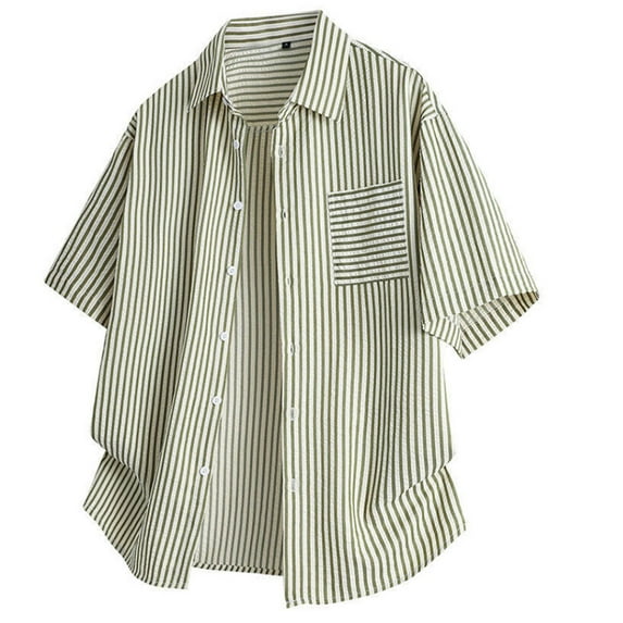 Jjayotai George T Shirts for Men with Pocket, Men's Striped Lapel Shirt, Button Down Short Sleeve Top, Vintage Tees for Men