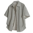 thumbnail image 1 of Jjayotai George T Shirts for Men with Pocket, Men's Striped Lapel Shirt, Button Down Short Sleeve Top, Vintage Tees for Men, 1 of 3