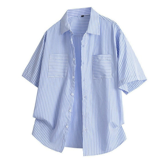 Jjayotai George T Shirts for Men with Pocket, Men's Striped Lapel Shirt, Button Down Short Sleeve Top, Vintage Tees for Men