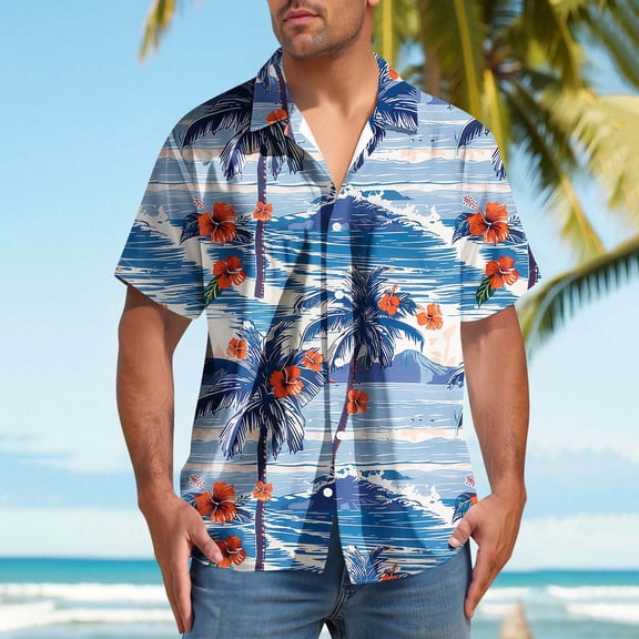 Jjayotai George Tee Shirt for Men, Beach Shirts, Short Sleeve Hawaiian Floral Shirt, Button Down Tropical Aloha Shirts, Oversized Tshirts for Men