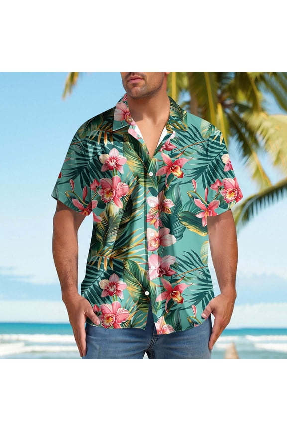 George Tee Shirt for Men, Beach Shirts, Short Sleeve Hawaiian Floral Shirt, Button Down Tropical Aloha Shirts, Oversized Tshirts for Men