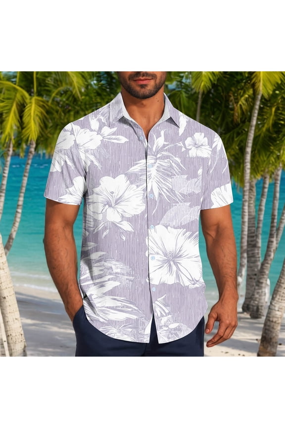 George Tee Shirts for Men Short Sleeve, Floral Shirts, Tropical Button Down Holiday Beach Top, Mens Hawaiian Shirts Short Sleeve