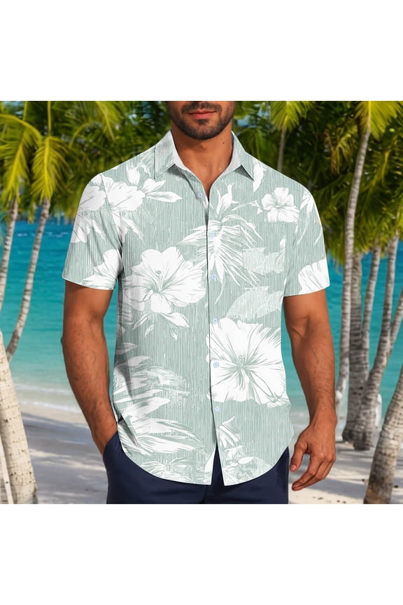 George Tee Shirts for Men Short Sleeve, Floral Shirts, Tropical Button Down Holiday Beach Top, Mens Hawaiian Shirts Short Sleeve