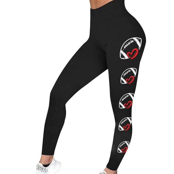 Jjayotai Gym Leggings for Women, 2024 Super Bowl Sport Theme Party Leggings, Football Print Game Day Tights, High Waist Yoga Pants Black S