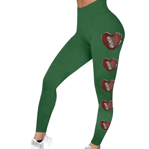 Jjayotai Gym Leggings for Women, 2024 Super Bowl Sport Theme Party Leggings, Football Print Game Day Tights, High Waist Yoga Pants Green S