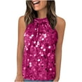 thumbnail image 1 of Jjayotai Halter Sequin Tank Tops for Women, Sleeveless Sparkly Glitter Club Outfits, Ruched Flowy Shiny Party Concert Shirt, Womens Shirts Hot Pink^ XXL, 1 of 7