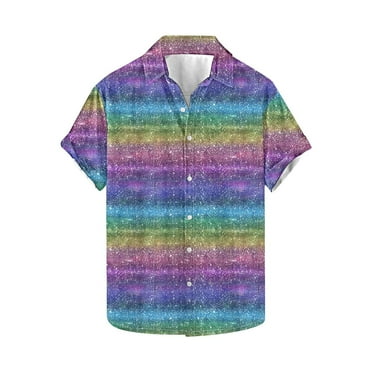 Jjayotai Happy Mardi Gras, Men's Hawaiian Shirt Clearance, Summer Beach Casual Short Sleeve Button Down Shirts, Mens Mardi Gras Costumes Multicolor XL