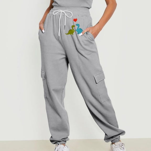 Jjayotai Joggers for Women, Loose Fit High Waisted Lounge Pants, Baggy Athletic Sweatpants, Plus Size Trousers Pant with Pocket Gray M