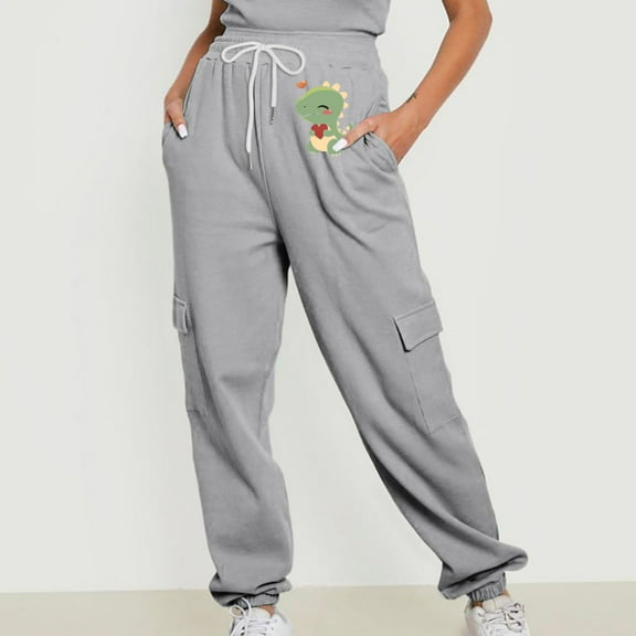 Jjayotai Joggers for Women, Loose Fit High Waisted Lounge Pants, Baggy Athletic Sweatpants, Plus Size Trousers Pant with Pocket Gray S