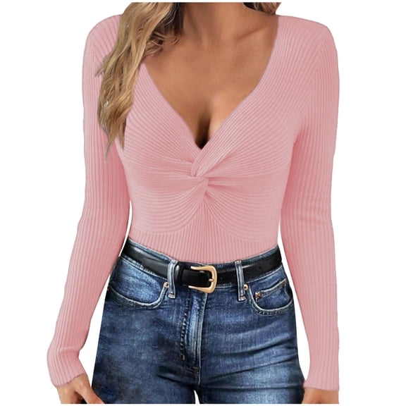Jjayotai Long Sleeve Crop Top Tshirts Shirts for Women, Solid Mock Neck Long Sleeve Sweater, Slim Plus Size Loose Causal Tops Pink S