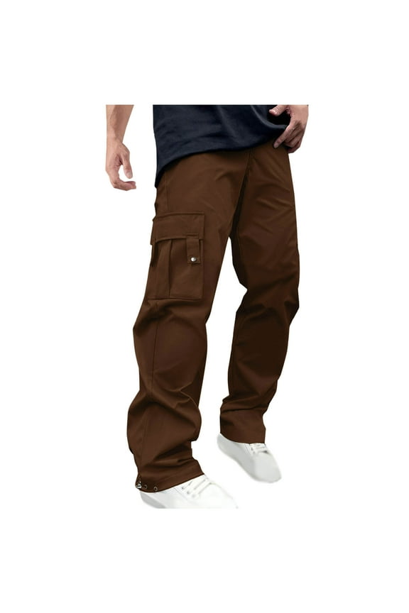Men's Cargo Sweatpants, Heavyweight Fleece Baggy Workout Pants with Pockets, Sports Wide Leg Joggers Trousers Brown XXXL