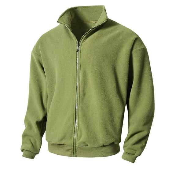 Jjayotai Men's Fleece Jackets, Full Zip Up Stand Collar Lightweight Winter Jacket, Outdoor Hoodless Casual Soft Warm Coats Green L
