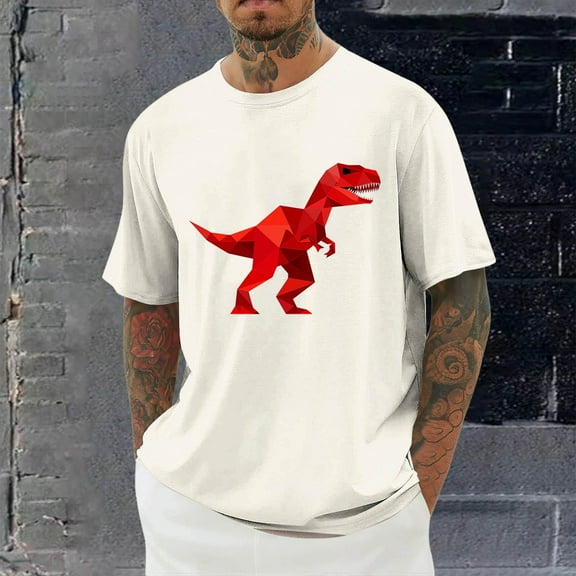 Jjayotai Men's Graphic Y2K Tee Shirt, Vintage Short Sleeve Crew Neck Novelty T Shirts Top, Tyrannosaurus Dinosaur T-Shirt, Shirts for Men Beige^ XXXL