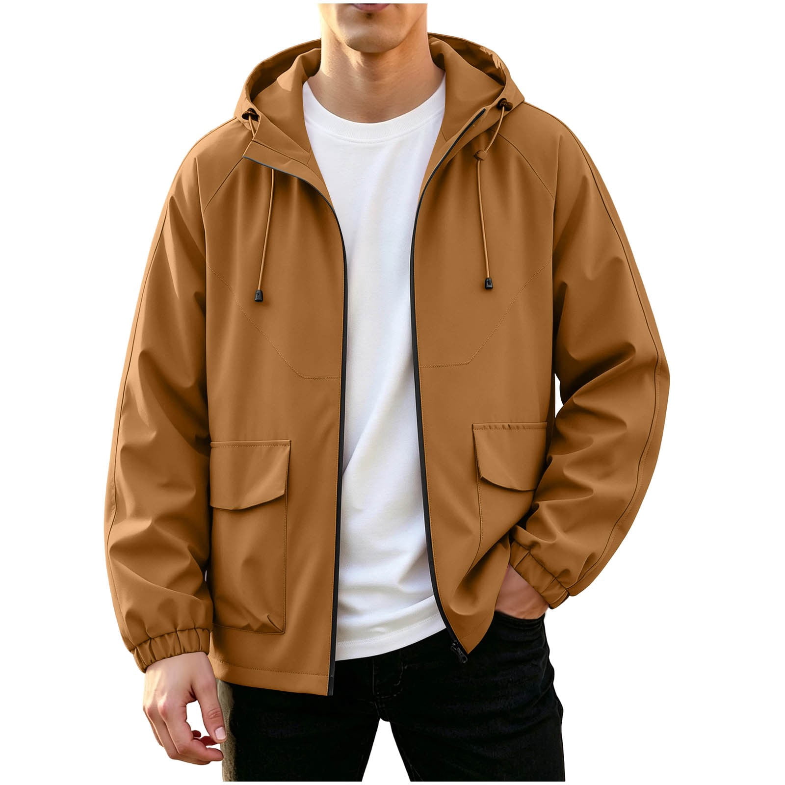 3498 Postcode Jjayotai Men's Hooded Zip Up Jacket, Lightweight Utility Jacket, Full ...