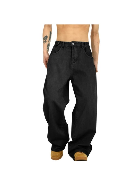 Black Jeans Men Loose Streetwear Y2k Pantalones Fashion Casual Solid Baggy Straight-leg Summer Trousers High Street Denim Pants