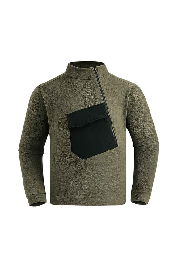 Men's Polar Fleece Jacket, Long Sleeve Fleece Pullover Sweaters, Thermal Golf Sweatshirt with Zip Army Green XXL