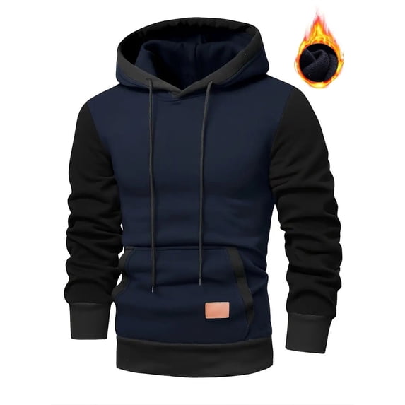 Jjayotai Men's Solid Pullover Hoodies, Sports Soft Blend Fleece Hooded Sweatshirts with Kangaroo Pocket Navy L
