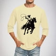thumbnail image 1 of Jjayotai Men's Western Cowboy Shirt, 3/4 Sleeve Round Neck Casual Summer Shirts, Country Cowboy Riding Horse in Wild West Top Beige XXXXXL, 1 of 5