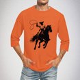 thumbnail image 1 of Jjayotai Men's Western Cowboy Shirt, 3/4 Sleeve Round Neck Casual Summer Shirts, Country Cowboy Riding Horse in Wild West Top Orange L, 1 of 5