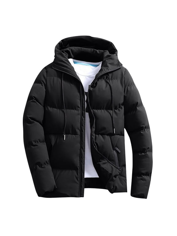 Men's Winter Coat Clearance, Waterproof Warm Insulated Quilted Puffer Jacket with Hood Black L
