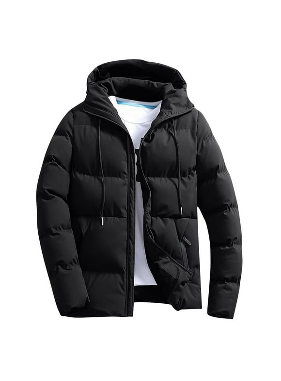 Men's Winter Coat Clearance, Waterproof Warm Insulated Quilted Puffer Jacket with Hood Black XXL