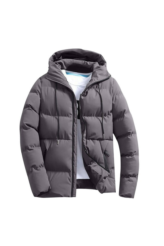 Men's Winter Coat Clearance, Waterproof Warm Insulated Quilted Puffer Jacket with Hood Gray L