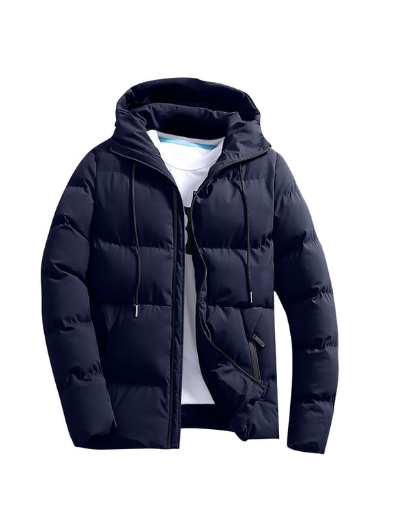 Men's Winter Coat Clearance, Waterproof Warm Insulated Quilted Puffer Jacket with Hood Navy XXXL