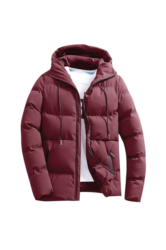 Men's Winter Coat Clearance, Waterproof Warm Insulated Quilted Puffer Jacket with Hood Wine XXXL