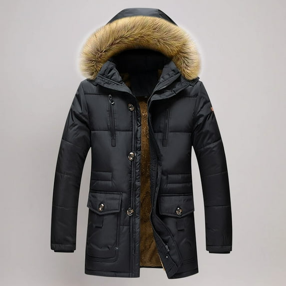 Jjayotai Men's Winter Jacket, Mountain Windproof Hiking Hooded Warm Snow Coat with Multi Pockets Black XL