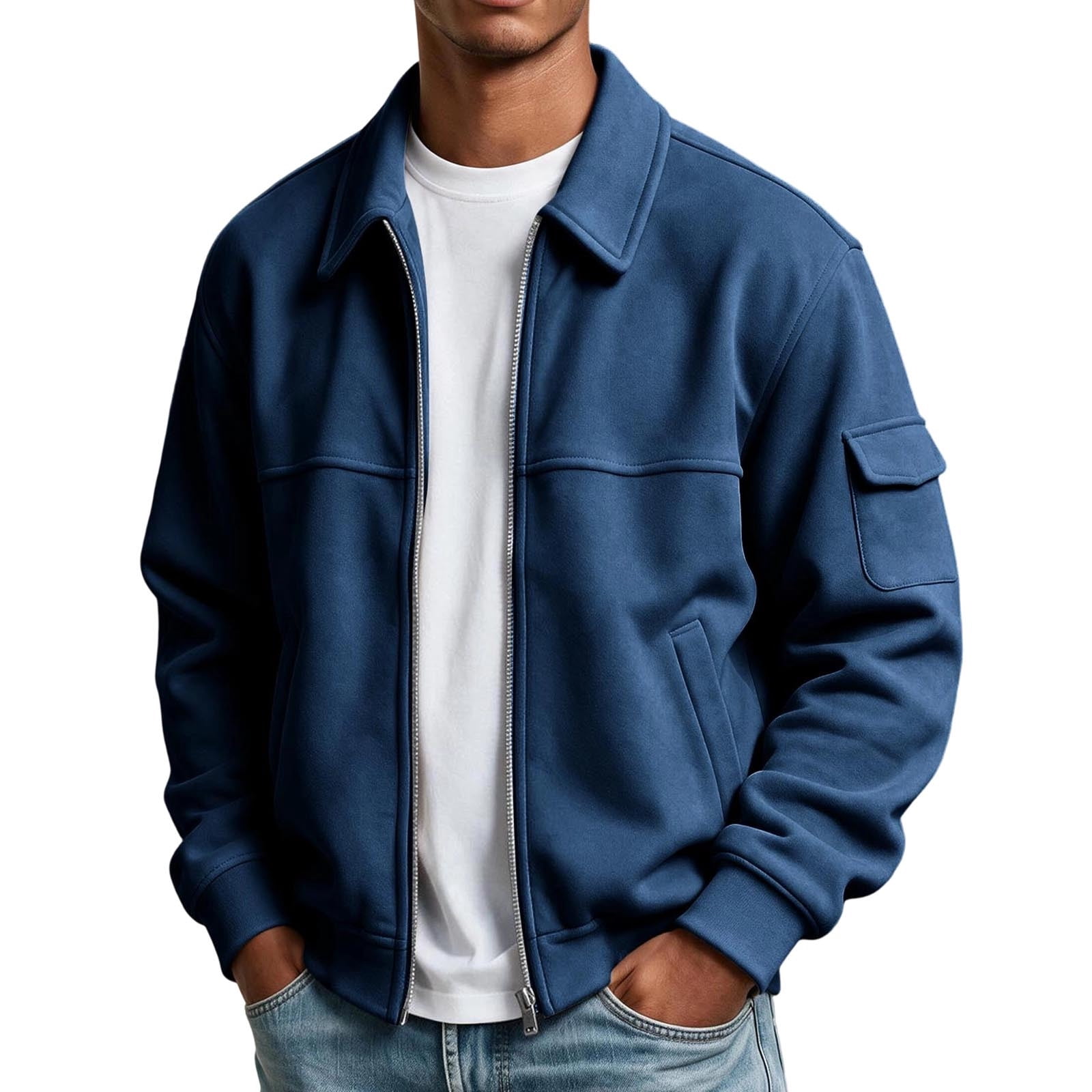 Popup Jacket Jjayotai Men's Zip Up Jacket Collared Bomber Sleeve Pocket Utility ...