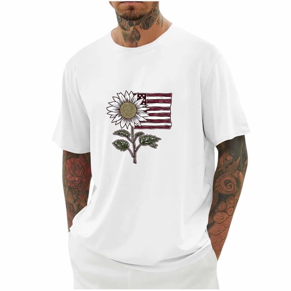 Jjayotai Mens 4th of July Clothes, Independence Day Patriotic Day American Flag Print Round Neck Short Sleeve Summer Casual T-shirt, Graphic Tees for Men