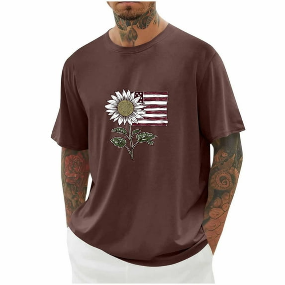 Jjayotai Mens 4th of July Clothes, Independence Day Patriotic Day American Flag Print Round Neck Short Sleeve Summer Casual T-shirt, Graphic Tees for Men