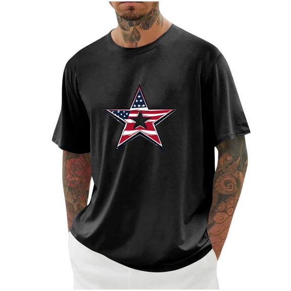 Jjayotai Mens 4th of July Clothes, Independence Day Patriotic Day American Flag Print Round Neck Short Sleeve Summer Casual T-shirt, Graphic Tees for Men