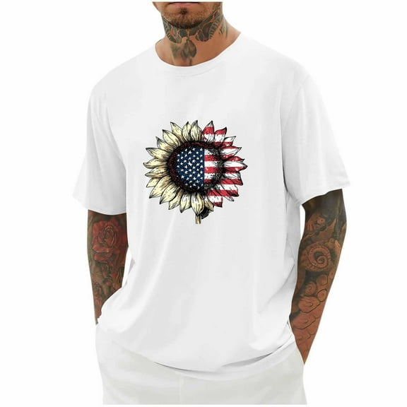 Jjayotai Mens 4th of July Clothes, Independence Day Patriotic Day American Flag Print Round Neck Short Sleeve Summer Casual T-shirt, Graphic Tees for Men