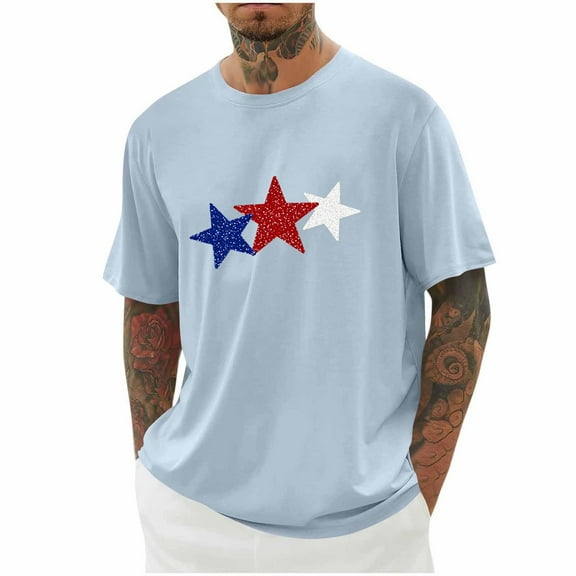 Jjayotai Mens 4th of July Clothes, Independence Day Patriotic Day American Flag Print Round Neck Short Sleeve Summer Casual T-shirt, Graphic Tees for Men