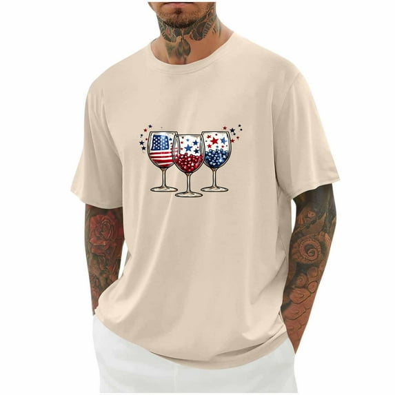 Jjayotai Mens 4th of July Clothes, Independence Day Patriotic Day American Flag Print Round Neck Short Sleeve Summer Casual T-shirt, Graphic Tees for Men