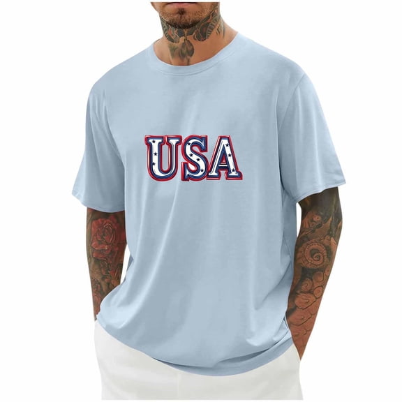 Jjayotai Mens 4th of July Clothes, Independence Day Patriotic Day American Flag Print Round Neck Short Sleeve Summer Casual T-shirt, Graphic Tees for Men
