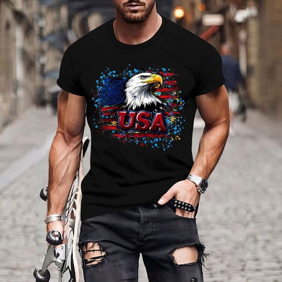 Jjayotai Mens 4th of July Shirts, Men's & Big Men's Graphic T-Shirt, Summer Short Sleeve Crew Neck Tops, Graphic Tees Men