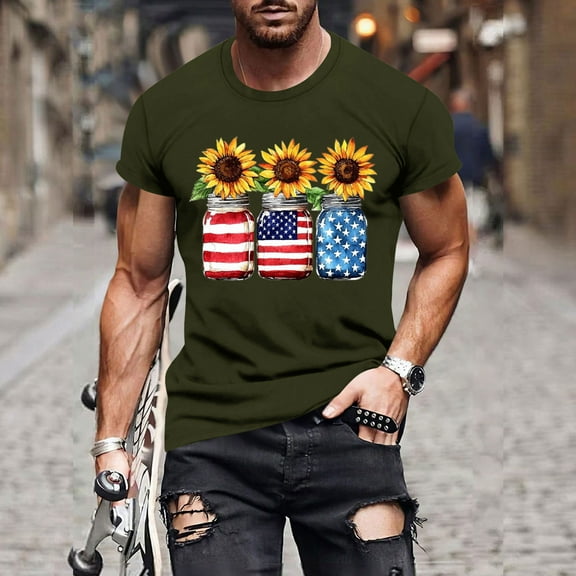 Jjayotai Mens 4th of July Shirts, Men's & Big Men's Graphic T-Shirt, Summer Short Sleeve Crew Neck Tops, Graphic Tees Men
