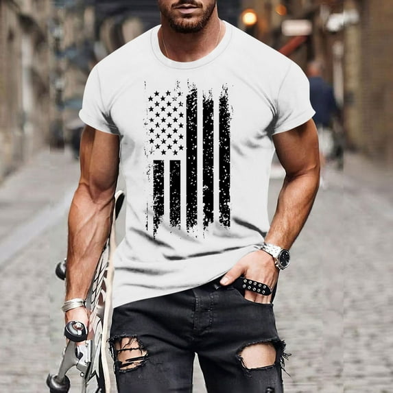 Jjayotai Mens 4th of July Shirts, Men's & Big Men's Graphic T-Shirt, Summer Short Sleeve Crew Neck Tops, Graphic Tees Men
