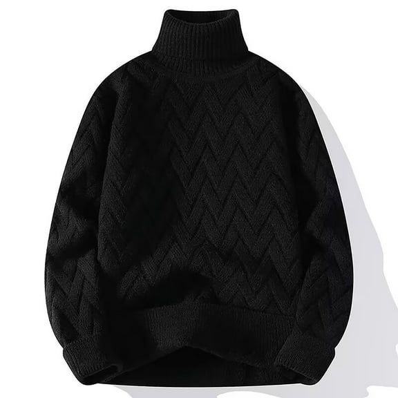 Jjayotai Mens Cable Knit Sweater Clearance, Slim Fit Chunky Turtleneck Solid Long Sleeve Pullover Tops Black L