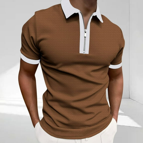 Jjayotai Mens George Polo Shirts, Men's Summer Casual Color Block Short Sleeve Lapel Half Zip Blouse Shirt, Classic Tees Men