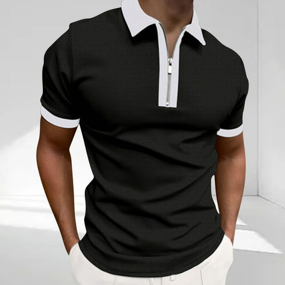 Jjayotai Mens George Polo Shirts, Men's Summer Casual Color Block Short Sleeve Lapel Half Zip Blouse Shirt, Classic Tees Men