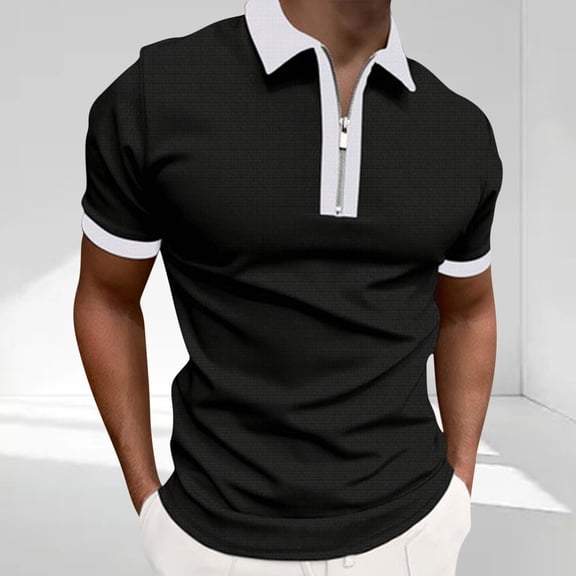 Jjayotai Mens George Polo Shirts, Men's Summer Casual Color Block Short Sleeve Lapel Half Zip Blouse Shirt, Classic Tees Men